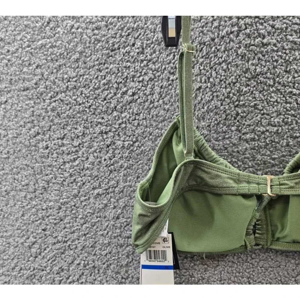 Salt + Cove Solid Lurex Twist-Front Bralette Bikini Women's XL Olive Hook Back